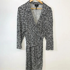Laundry Shelli‎ Segal Dress 10 Black White Print Knee Length Stretch Career
